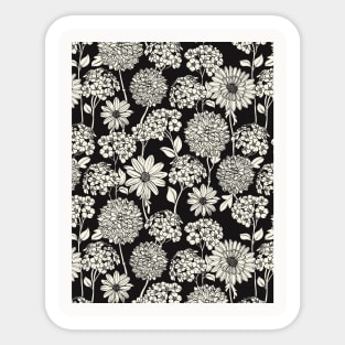 Black and White Neck Gator Black and White Dahlias and Daisies Pattern Sticker